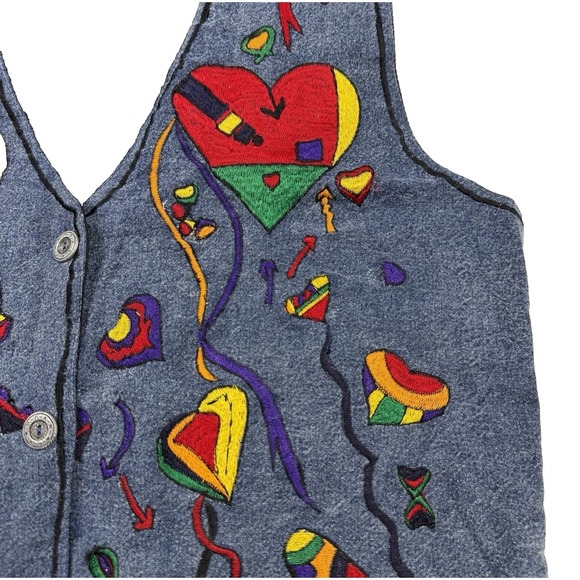 Embroidered Denim Vest Pride Rainbow Heart Size Medium‎ Agapo India Art Colorful - Picture 4 of 5